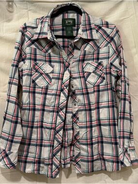 Stillwater White Plaid Button-Down Shirt with Pink & Navy Accents